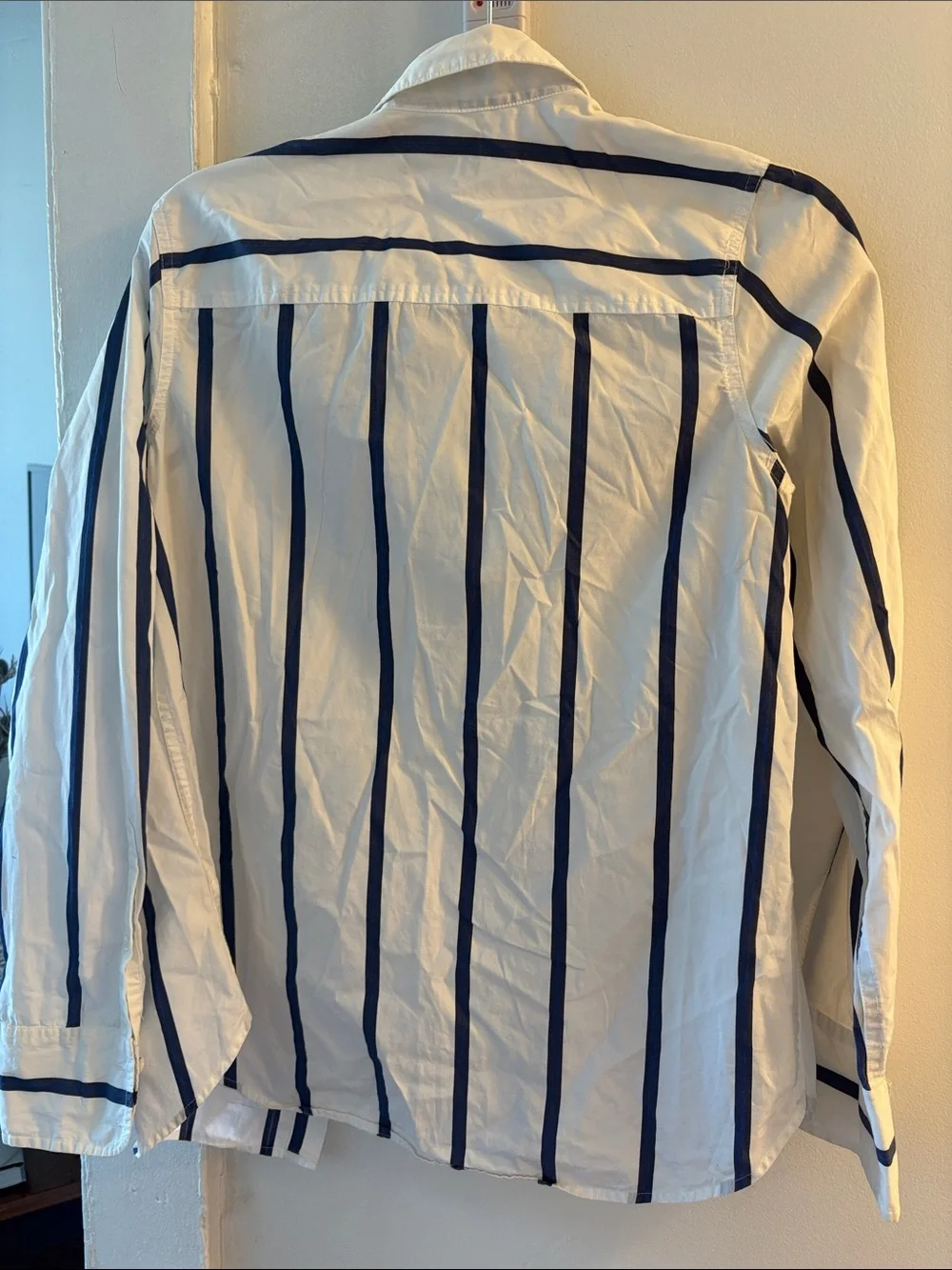 J.Crew Button-Up Shirt with Navy Vertical Stripes